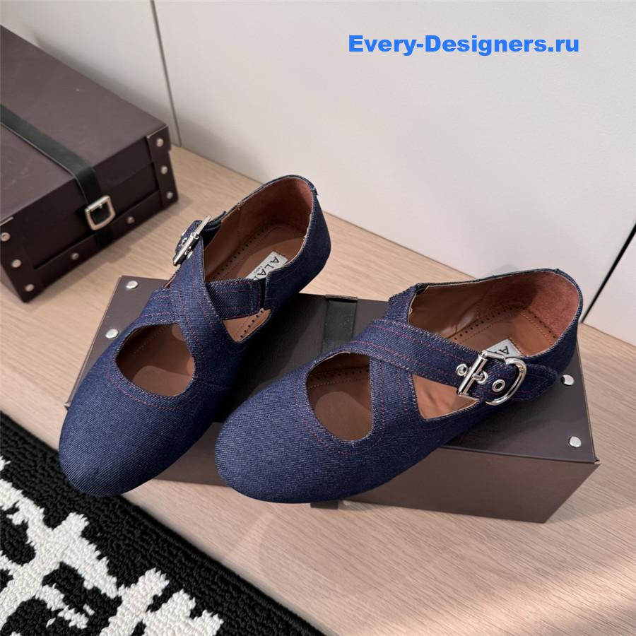 Alaïa Denim Criss Cross Flats
