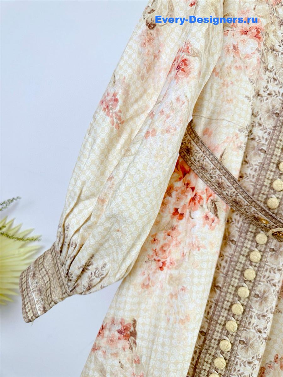 Zimm Beige Floral Midi Dress