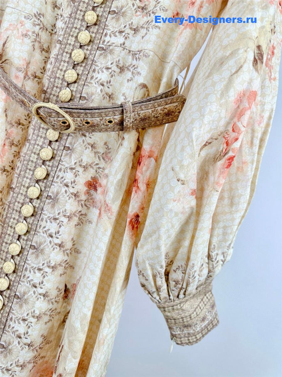 Zimm Beige Floral Midi Dress