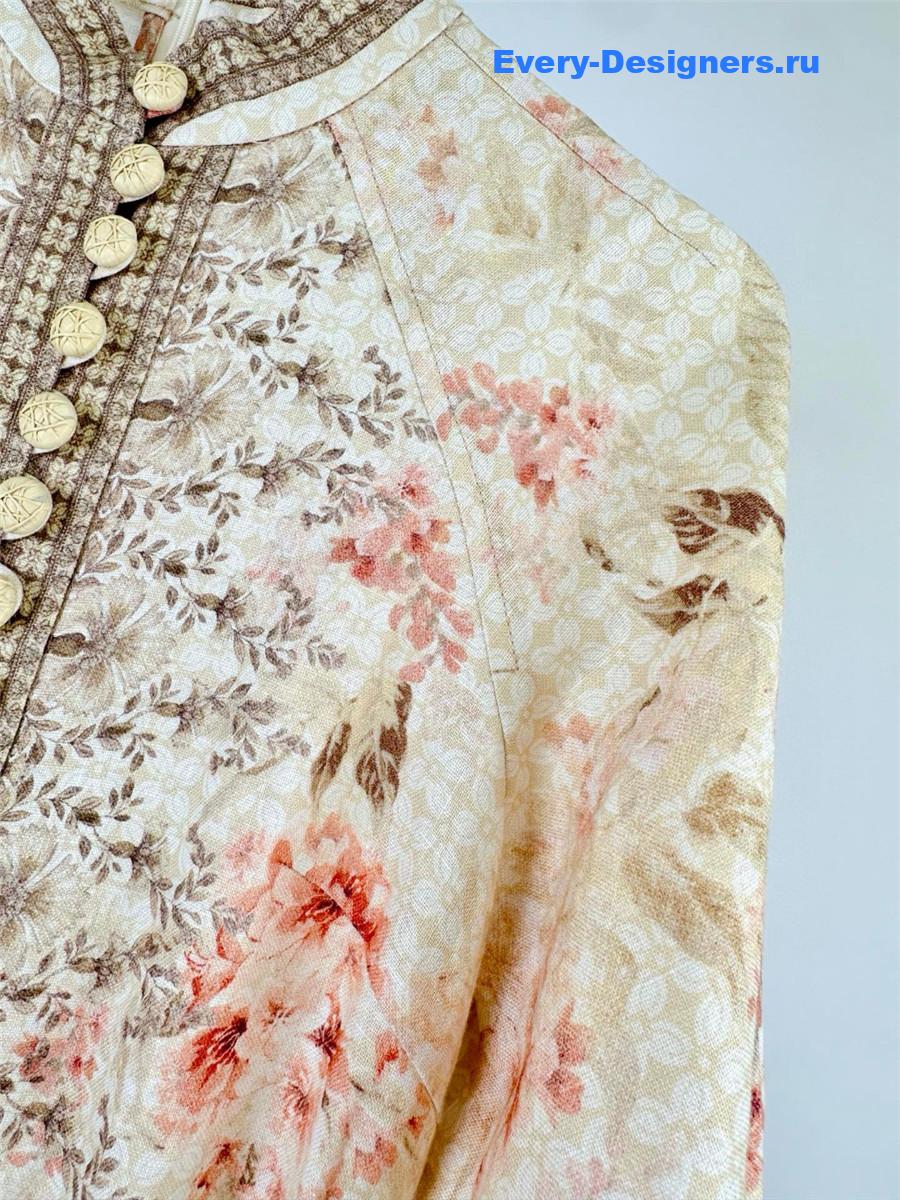 Zimm Beige Floral Midi Dress