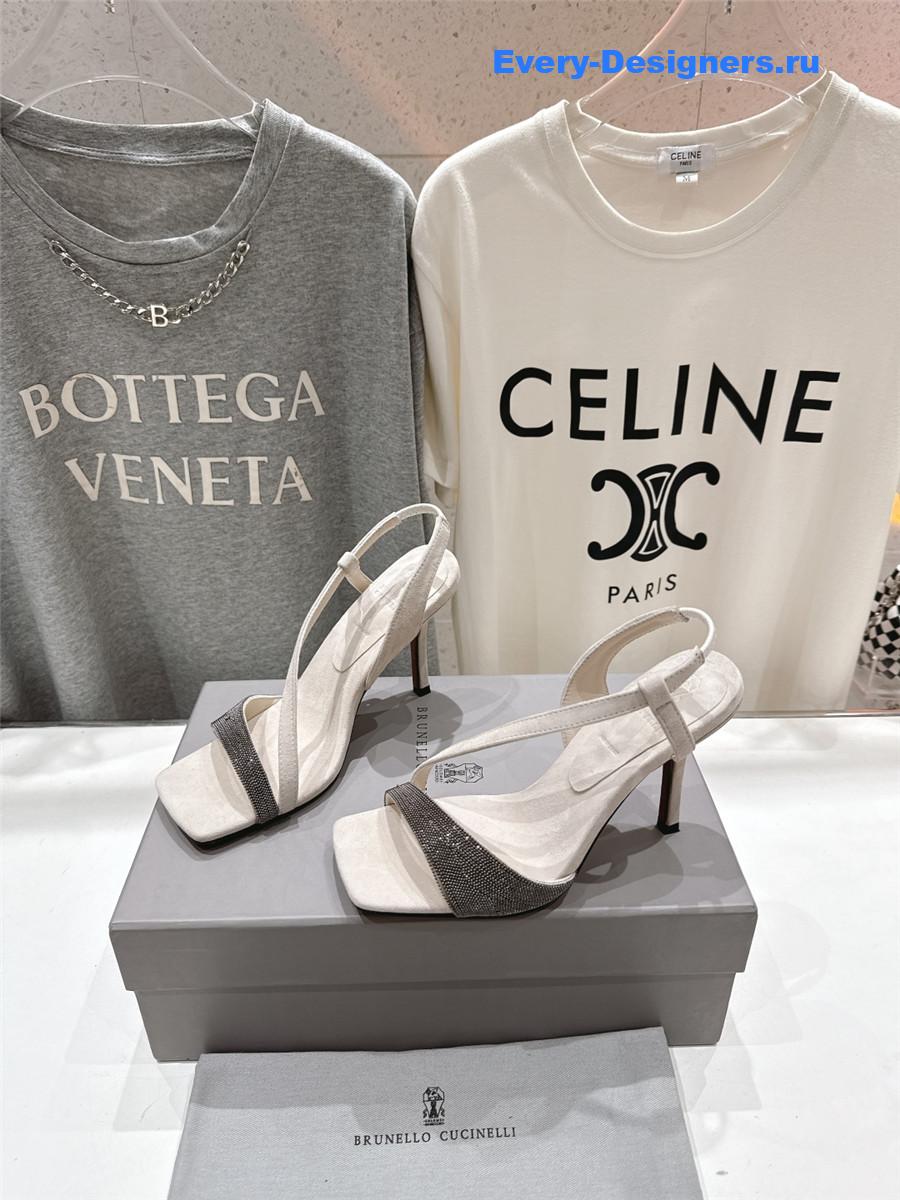 BC White Beaded Slingback Pumps