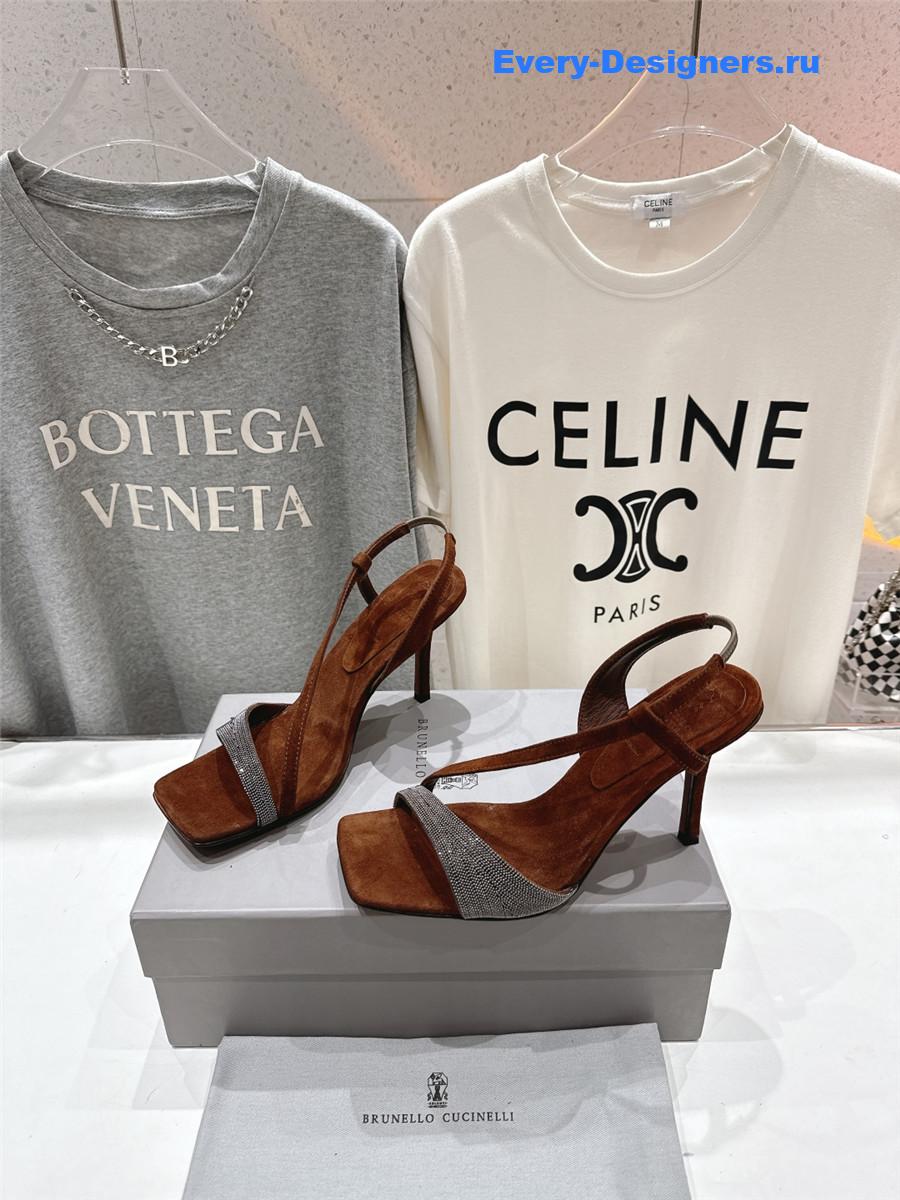 BC Brown Beaded Slingback Pumps