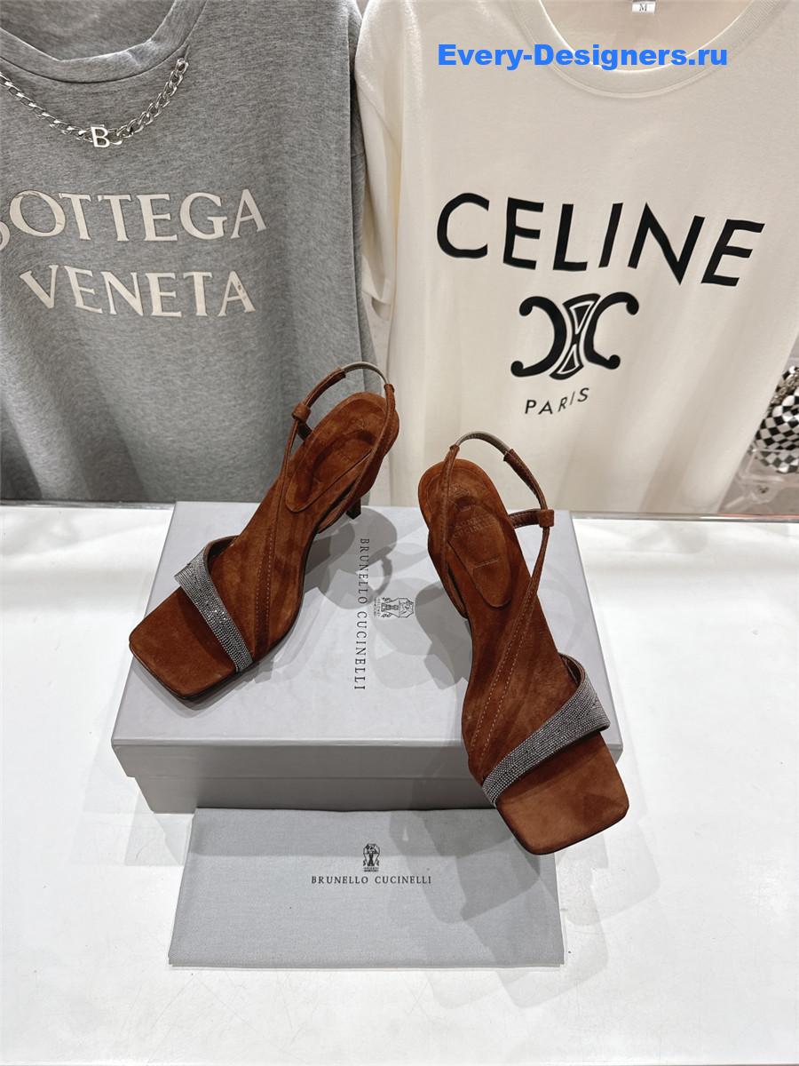 BC Brown Beaded Slingback Pumps