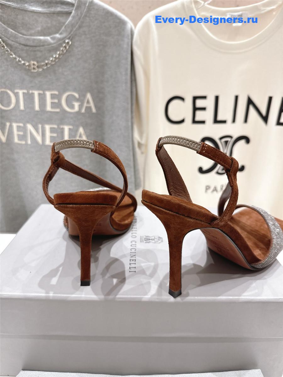 BC Brown Beaded Slingback Pumps