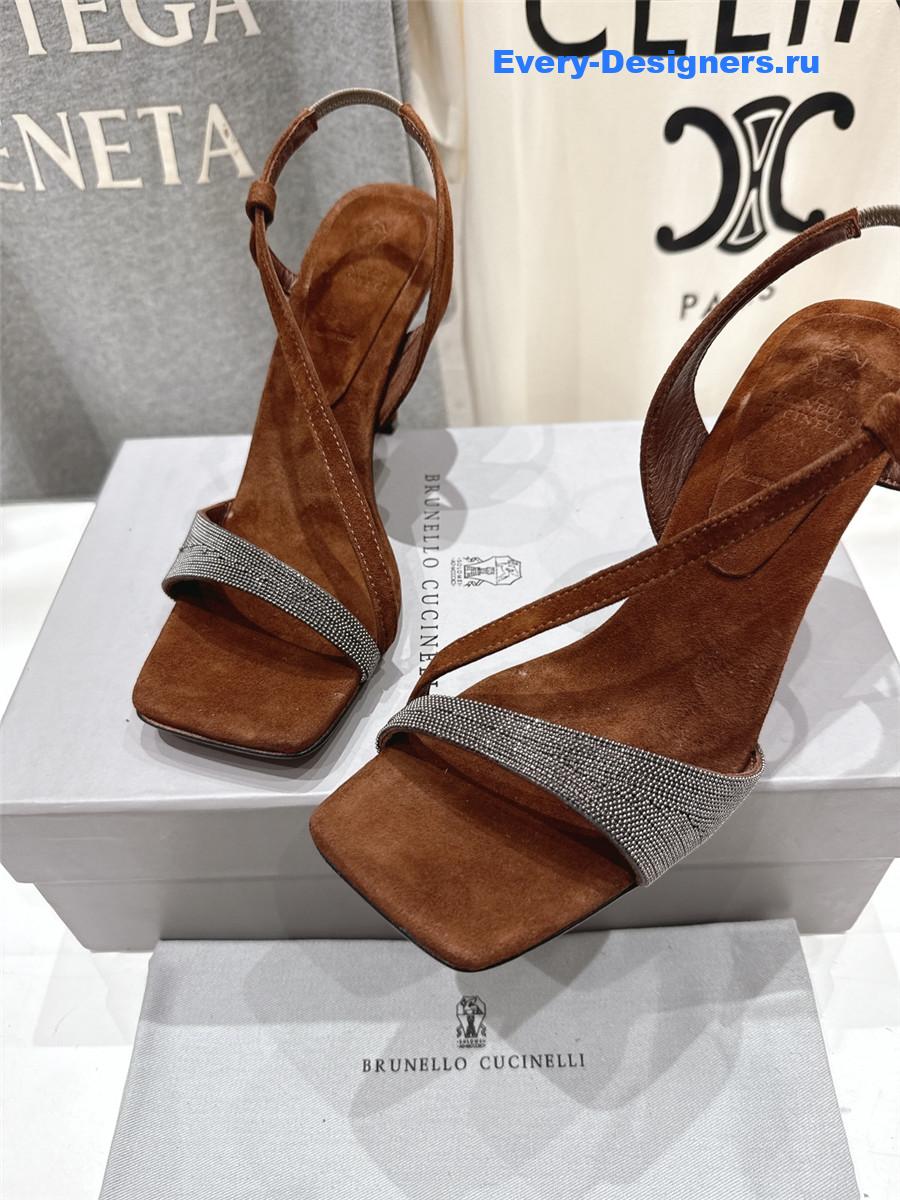 BC Brown Beaded Slingback Pumps