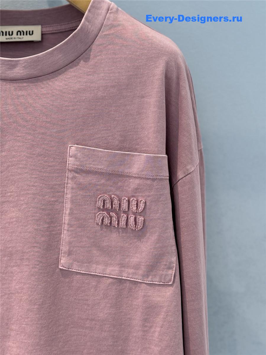 Miu Miu Pink Jersey Long Sleeve T-Shirt