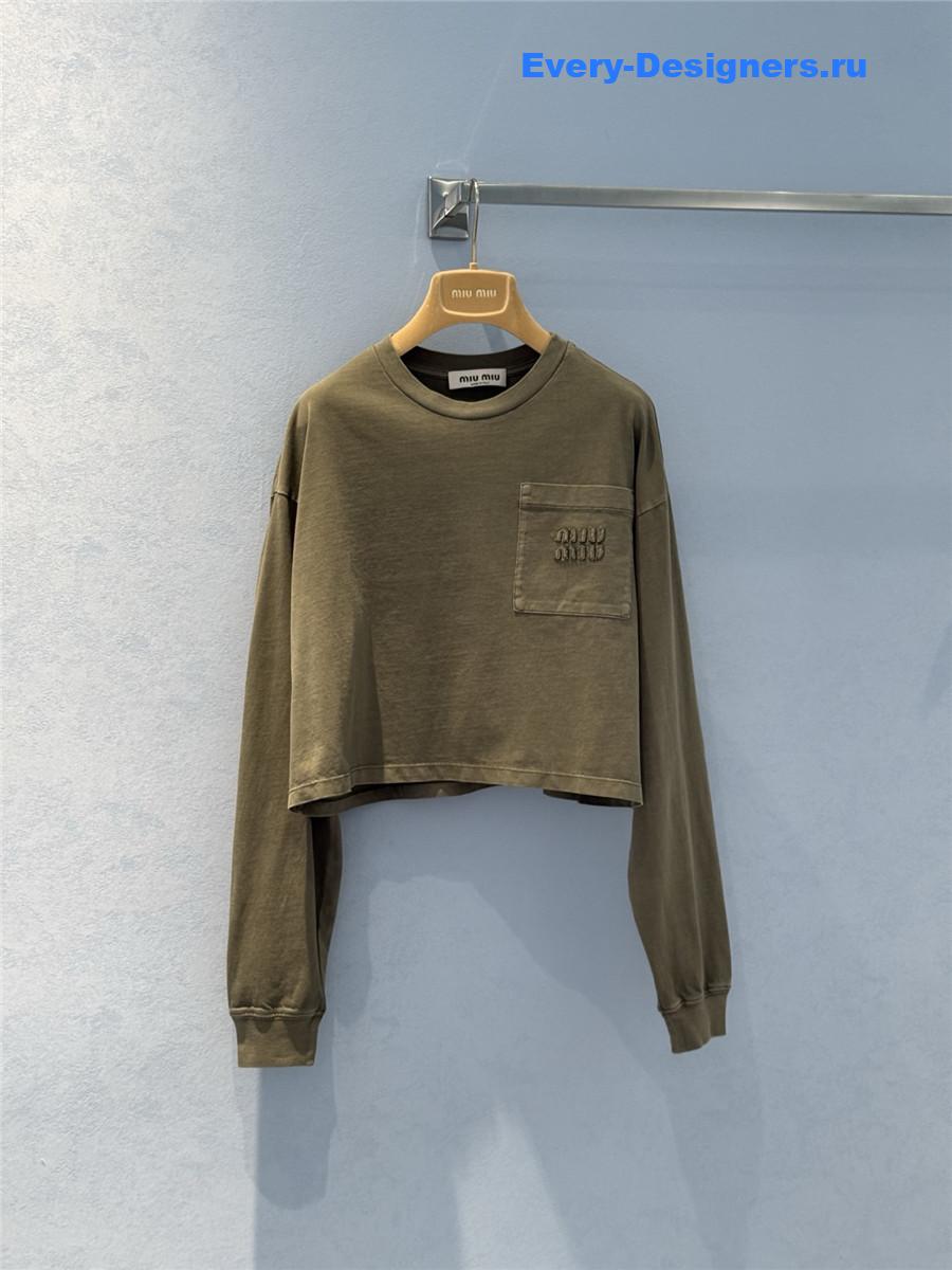 Miu Miu Olive Green Jersey T-Shirt