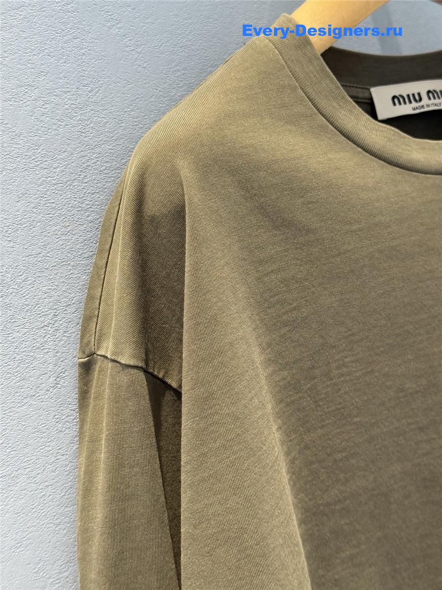 Miu Miu Olive Green Jersey T-Shirt