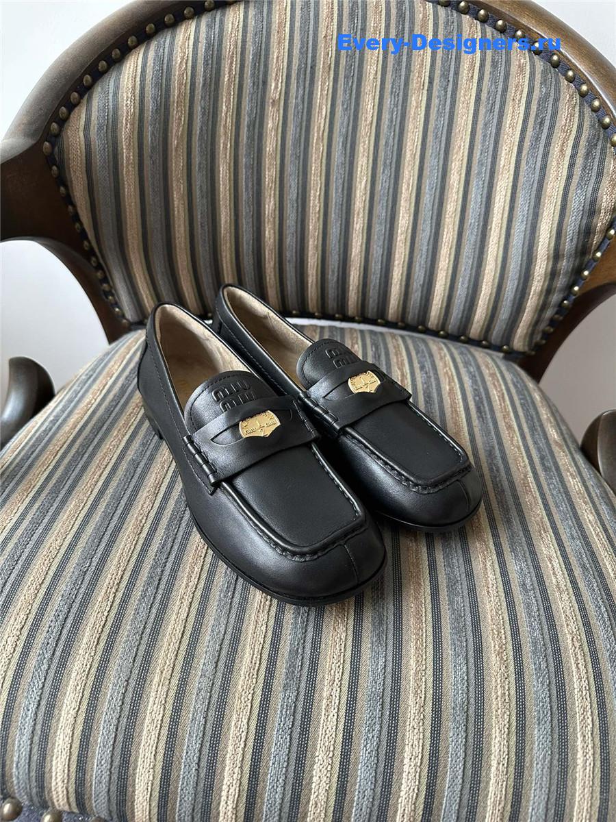 Miu Miu Black Leather Penny Loafers