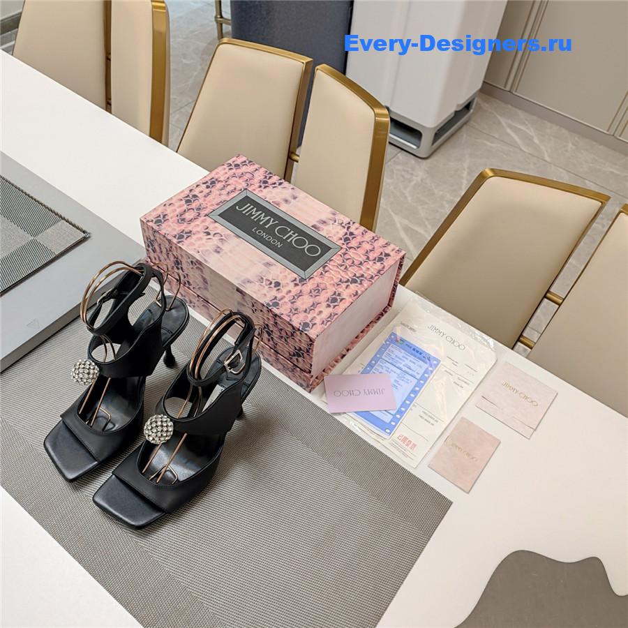 J1m*y Ch00 orb 95 black velvet sandals