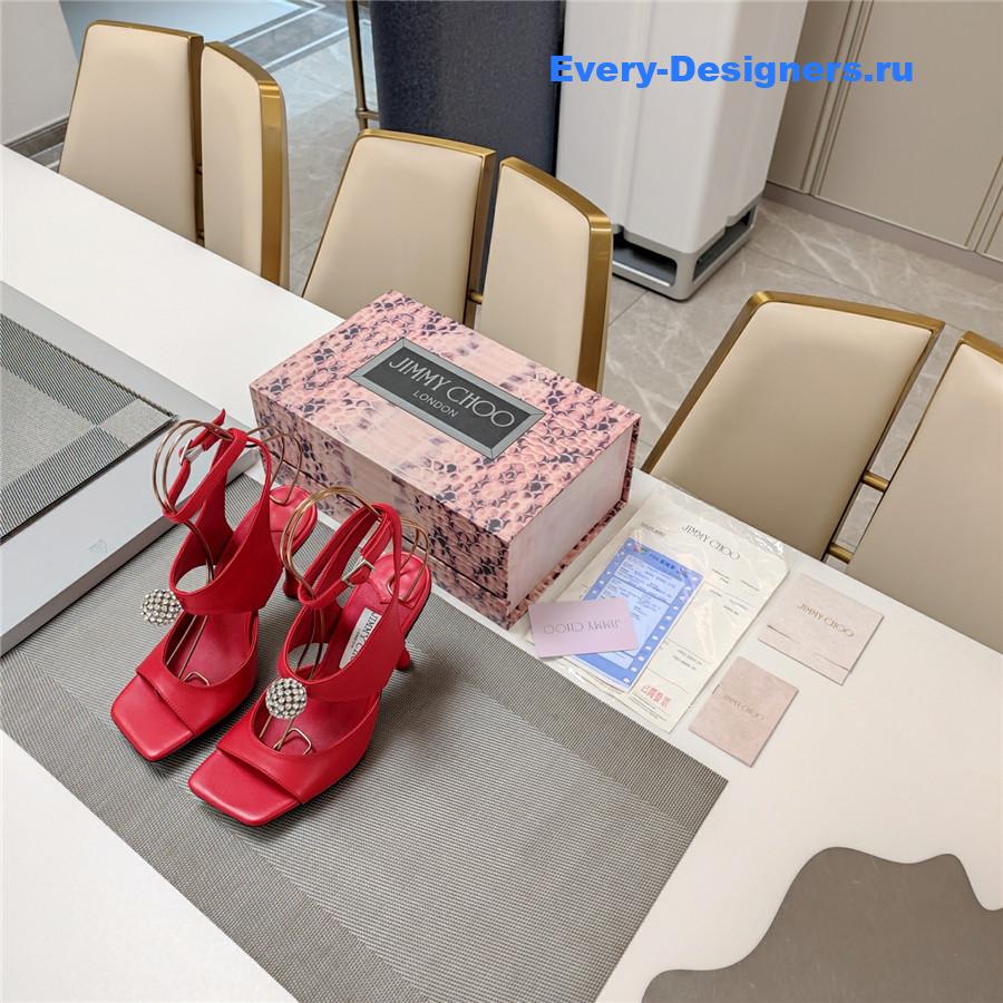 J1m*y Ch00 orb 95 red velvet sandals