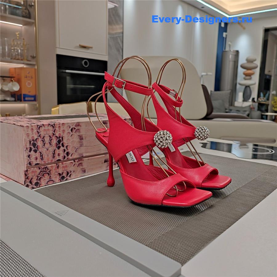 J1m*y Ch00 orb 95 red velvet sandals