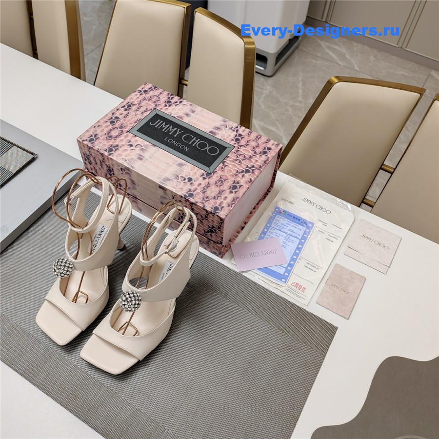 J1m*y Ch00 orb 95 beige velvet sandals