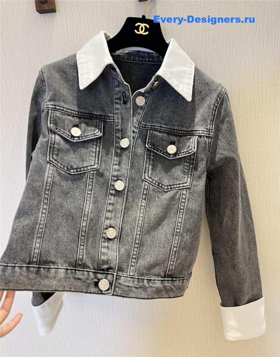 Ch**el grey white faded denim jacket