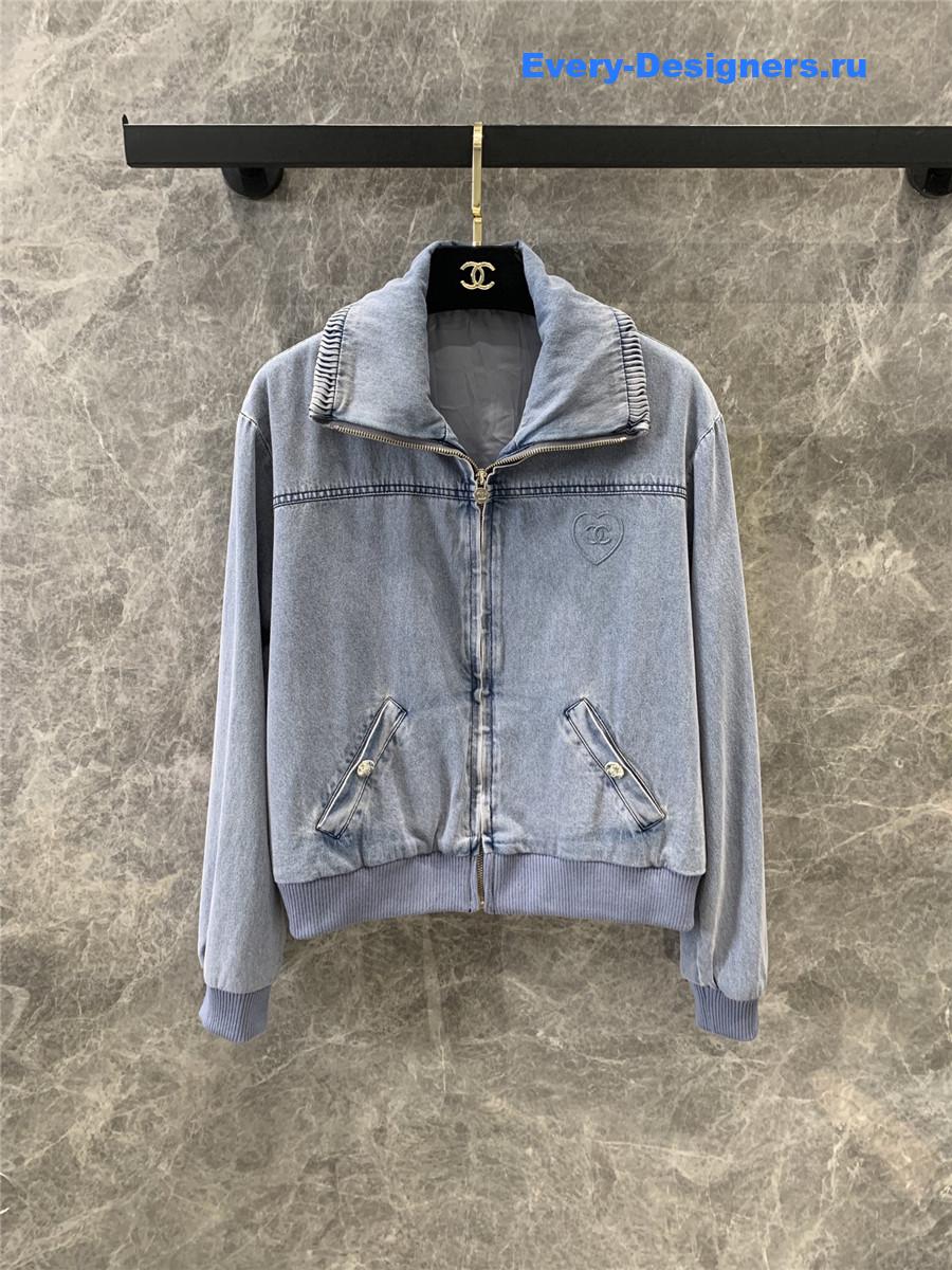 Ch**el light grey printed denim jacket