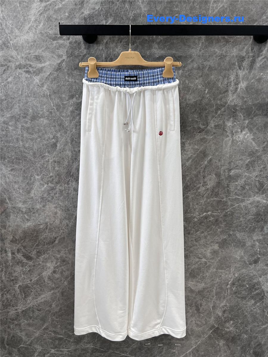 Miu Miu Check Wide-Leg Trousers in White