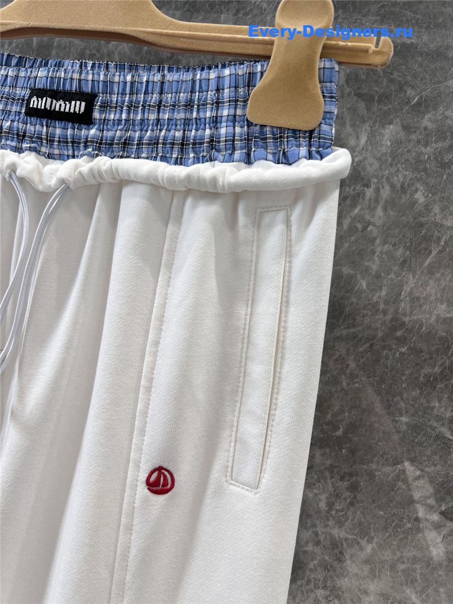 Miu Miu Check Wide-Leg Trousers in White