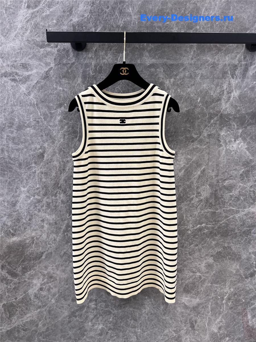 Ch**el logo embroidered striped knitted vest dress