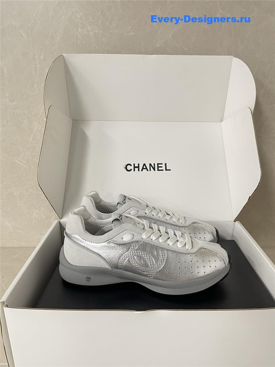 Ch**el silver lambskin cc sneakers