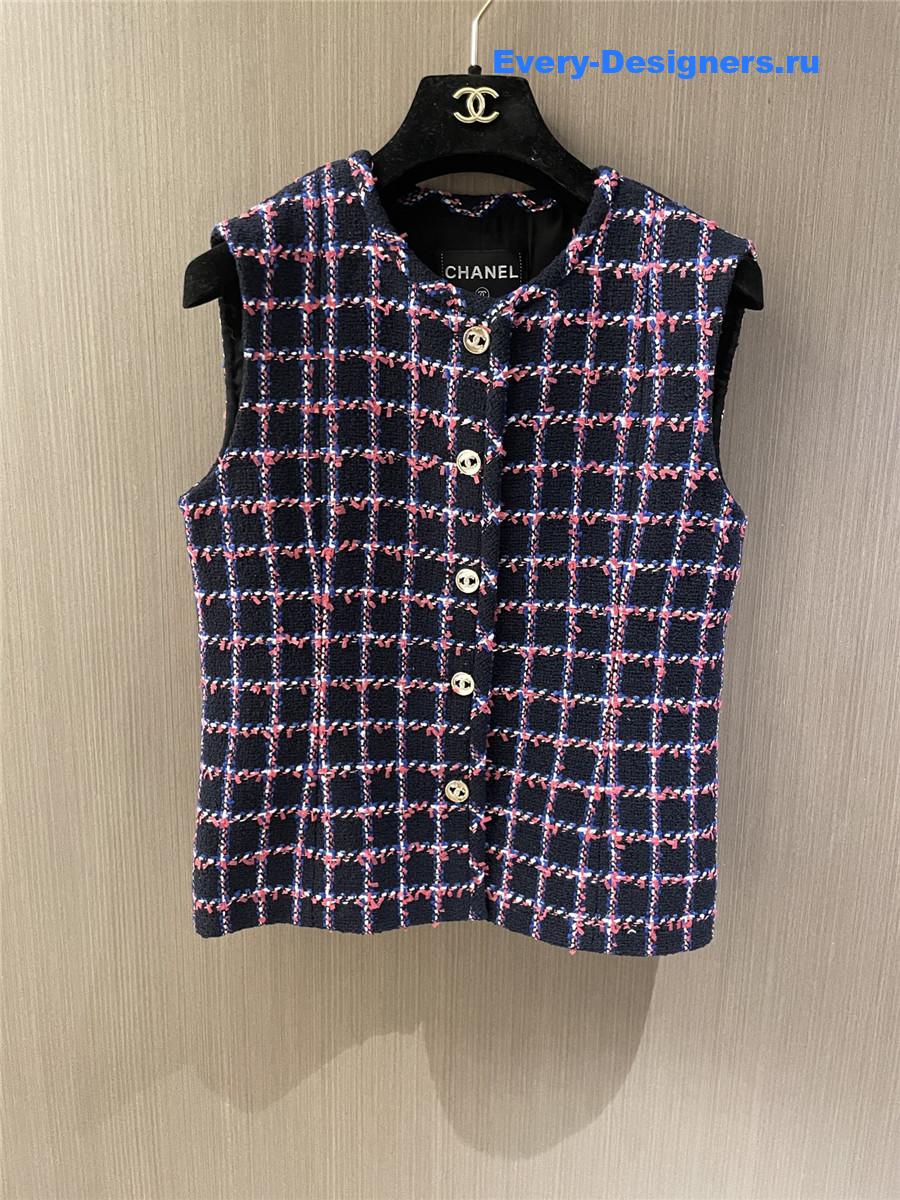 Ch**el purple plaid tweed vest