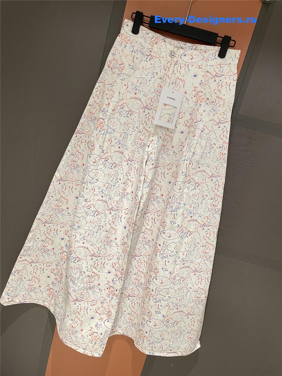 Ch**el fish print wide leg jeans