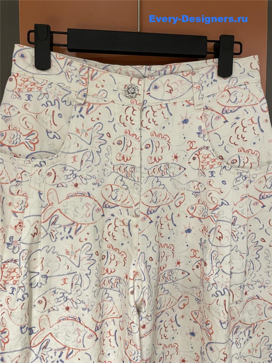 Ch**el fish print wide leg jeans