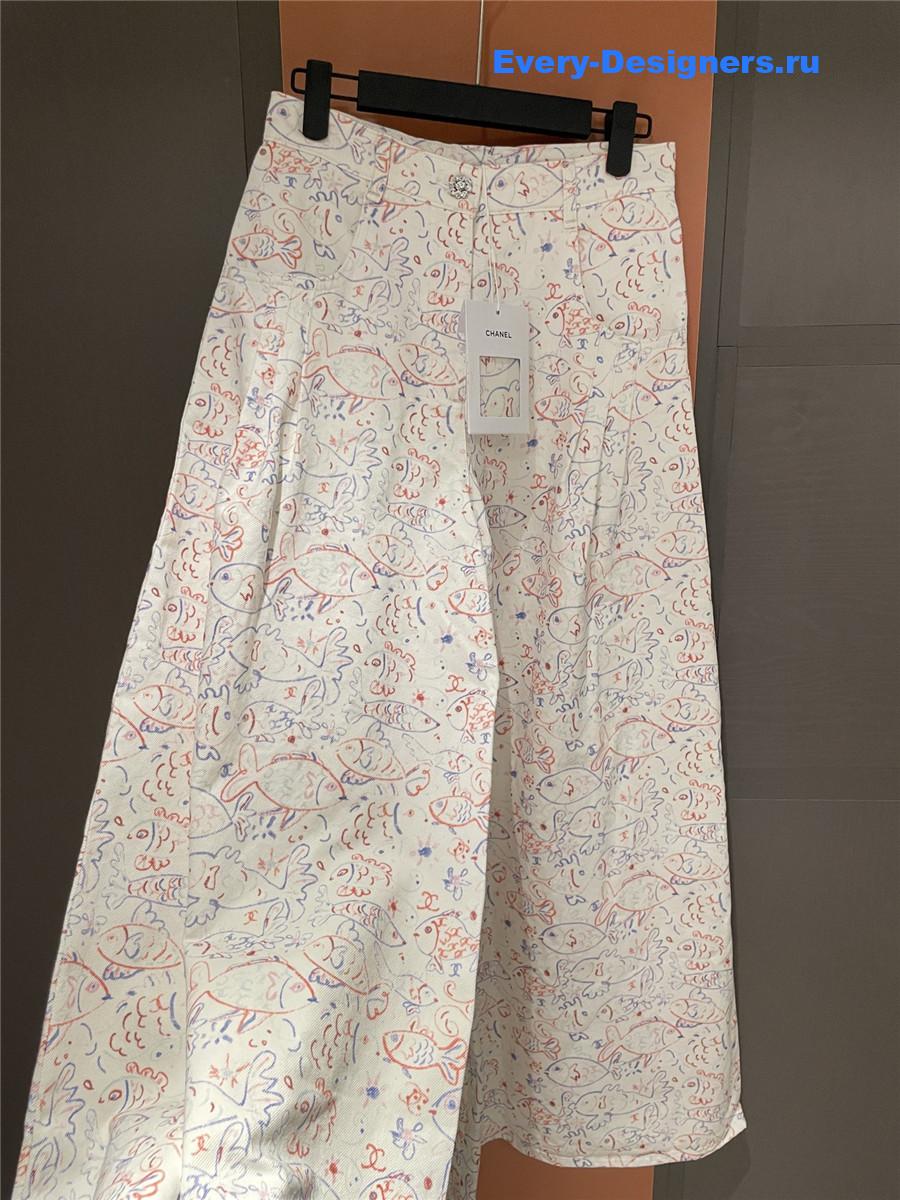 Ch**el fish print wide leg jeans