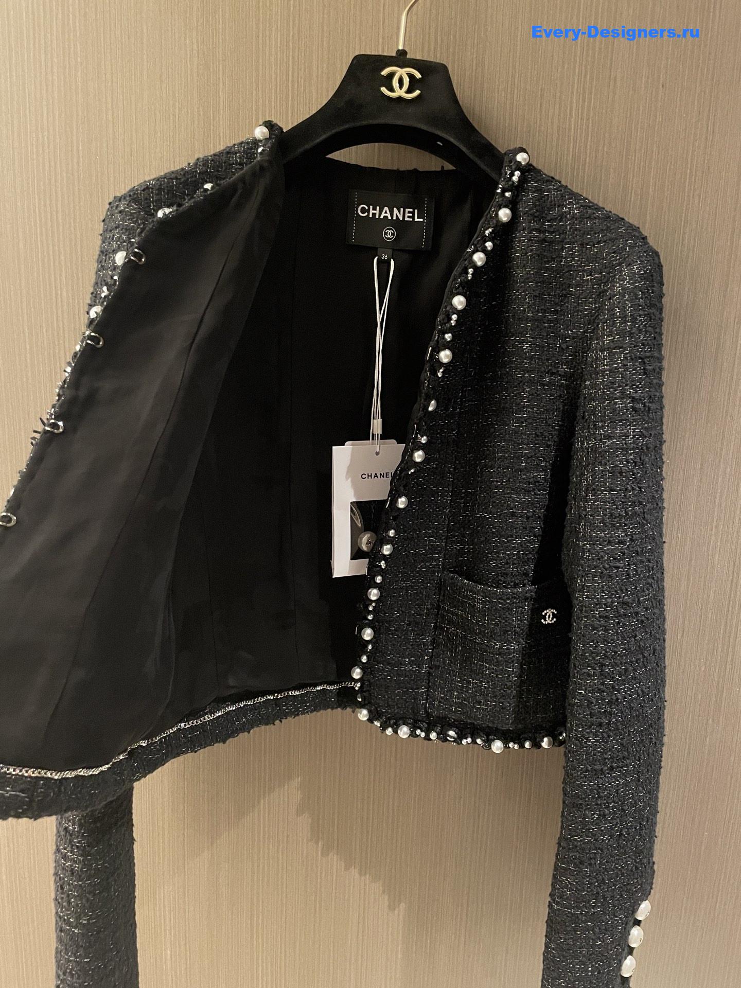 Ch**el black tweed pearl coat