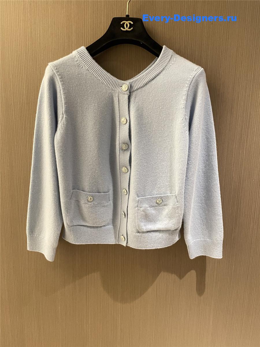 Ch**el blue cashmere double button cardigan