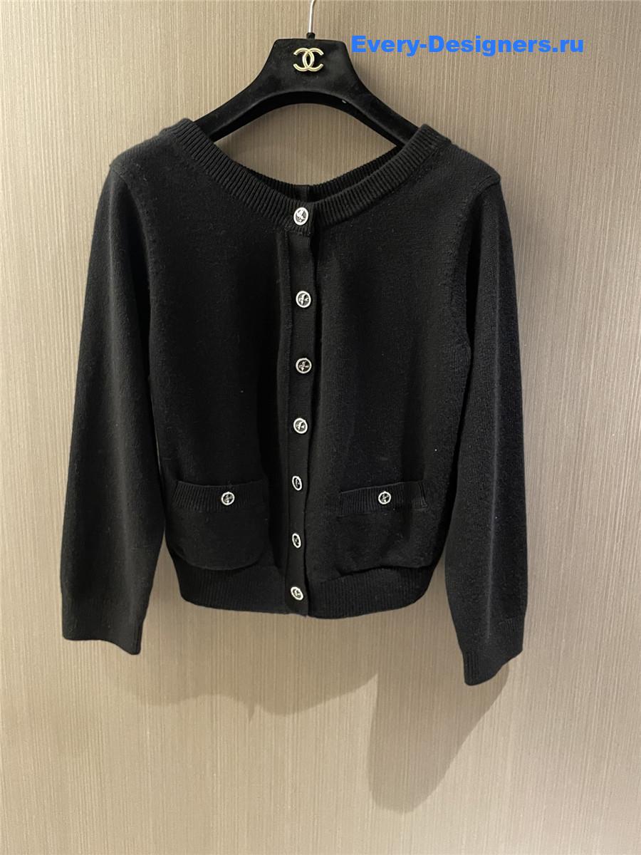 Ch**el black cashmere double button cardigan