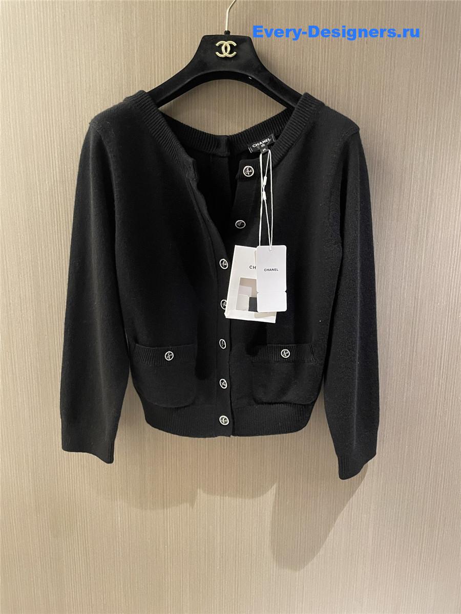 Ch**el black cashmere double button cardigan