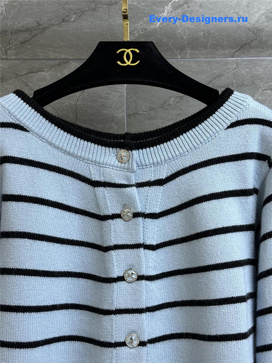 Ch**el blue striped off-shoulder cardigan