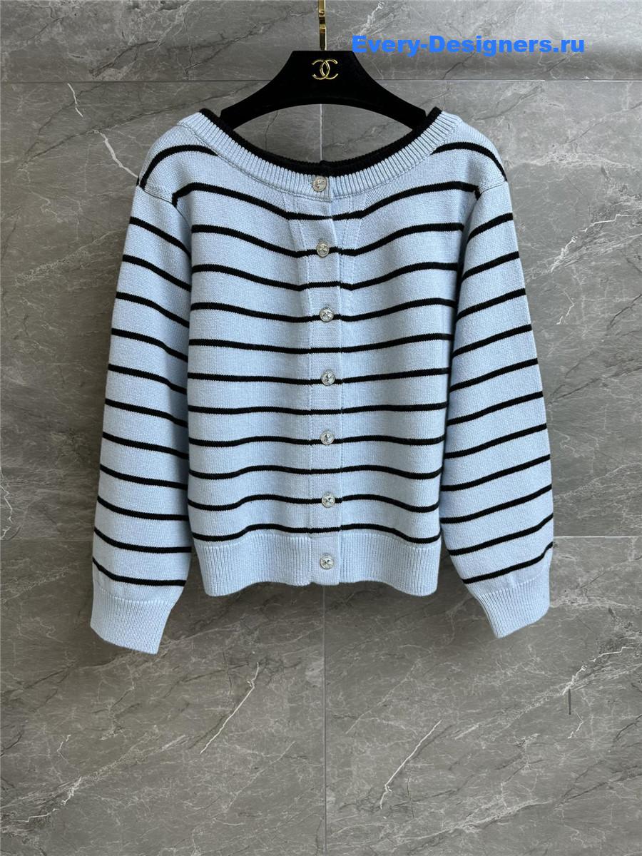 Ch**el blue striped off-shoulder cardigan