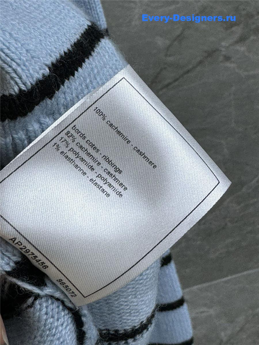 Ch**el blue striped off-shoulder cardigan