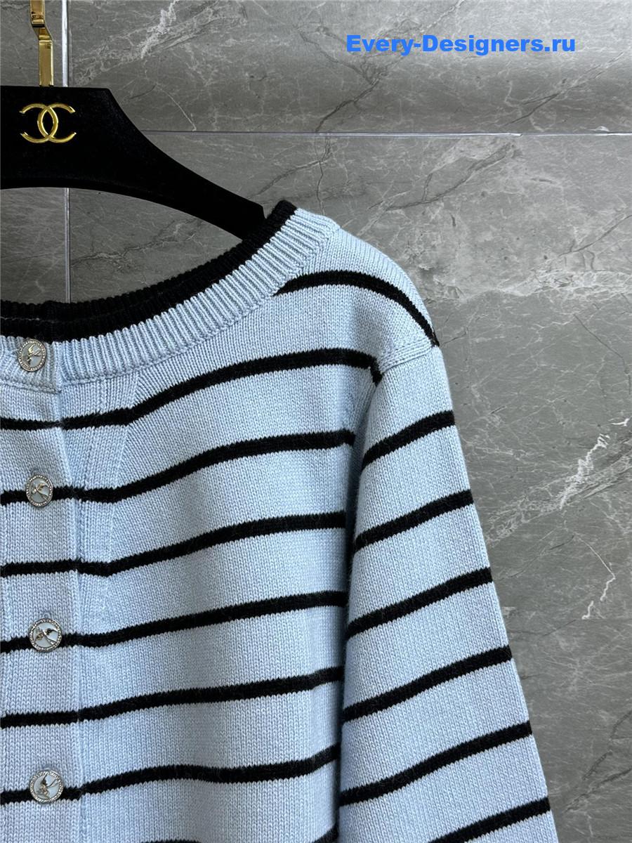 Ch**el blue striped off-shoulder cardigan