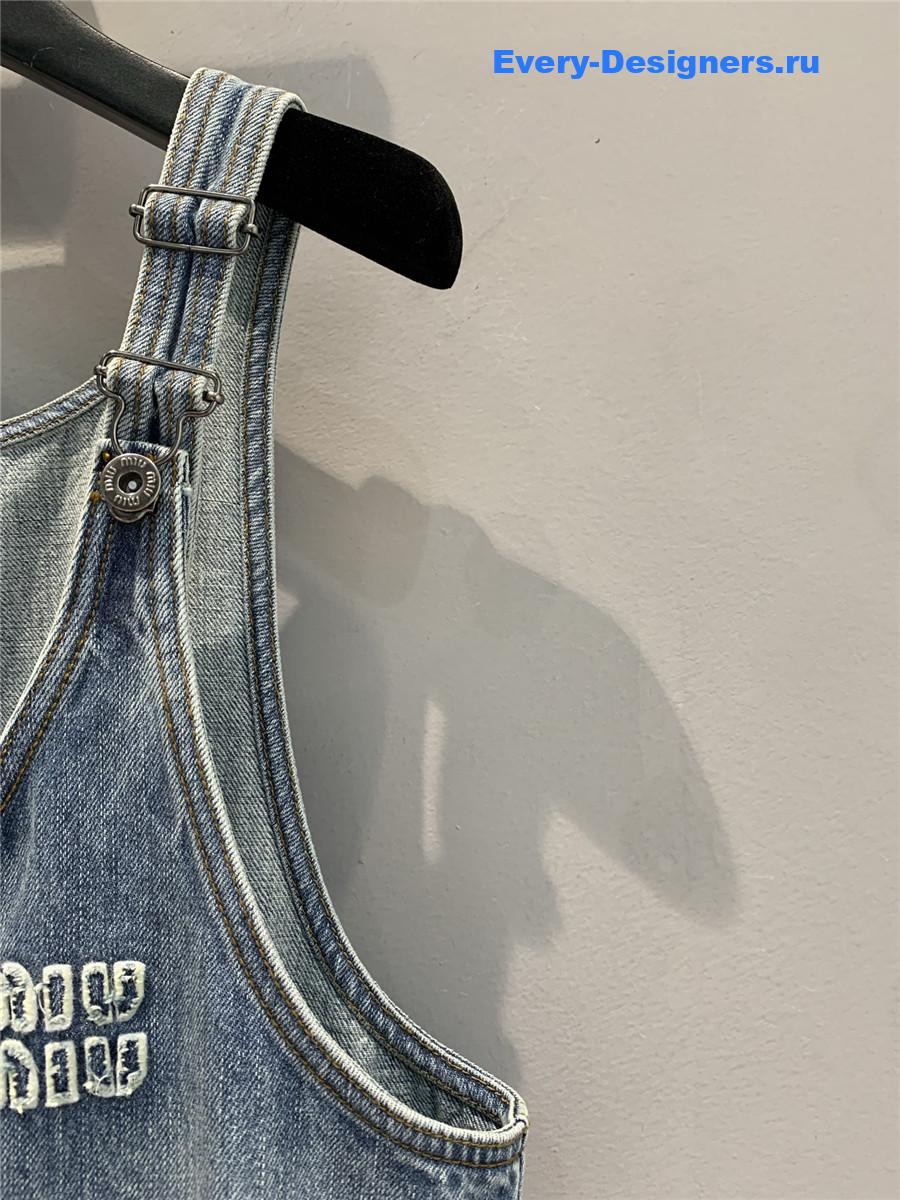 Miu Miu Blue Denim Suspenders Dress