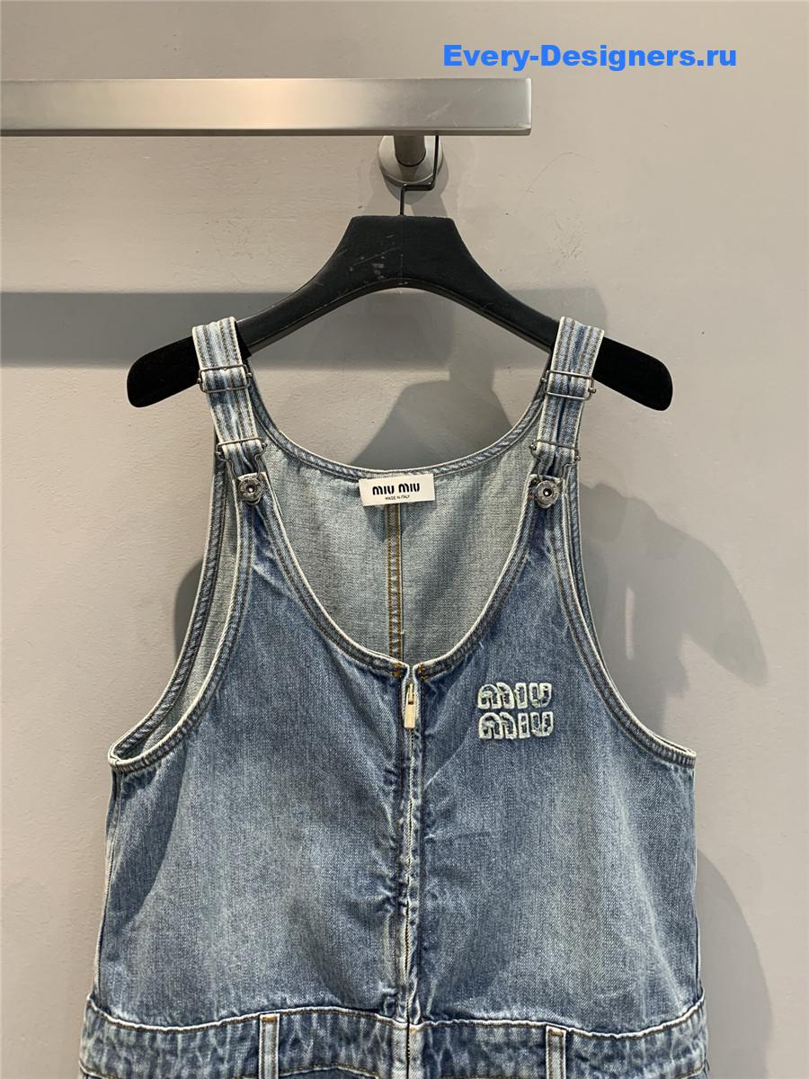 Miu Miu Blue Denim Suspenders Dress