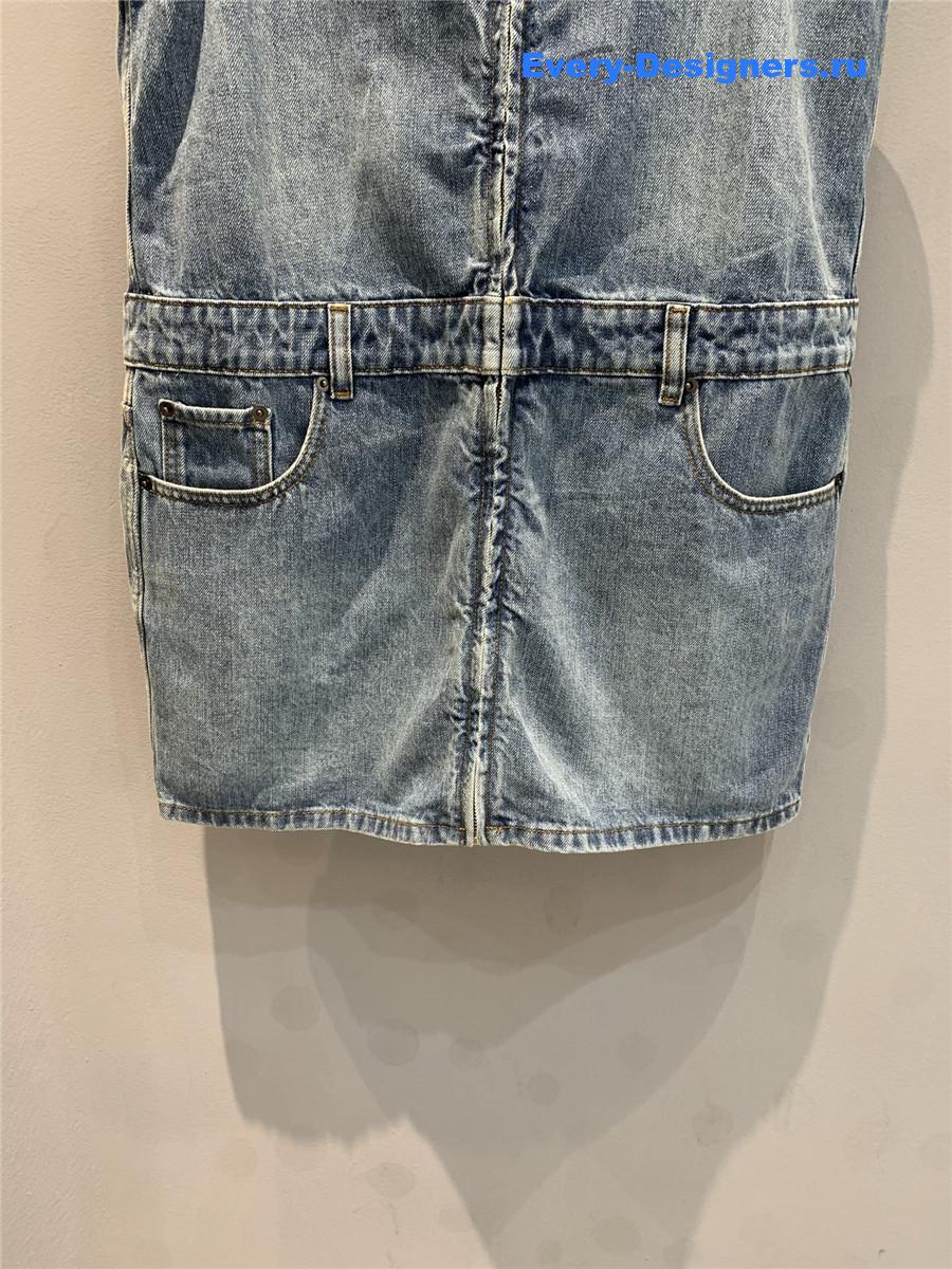 Miu Miu Blue Denim Suspenders Dress