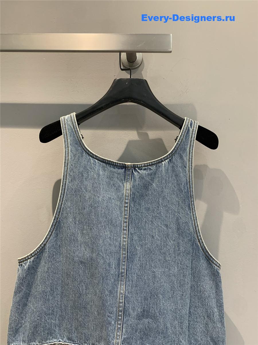 Miu Miu Blue Denim Suspenders Dress