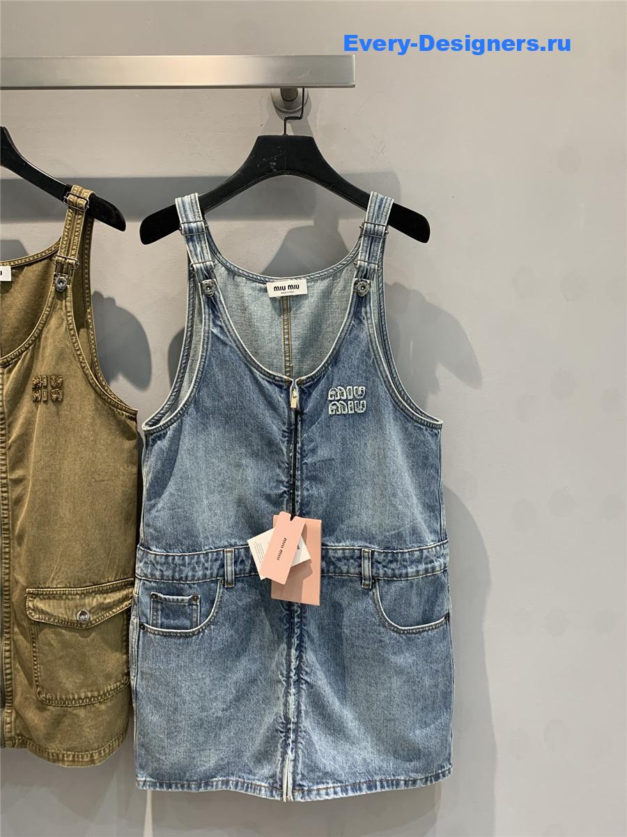 Miu Miu Blue Denim Suspenders Dress