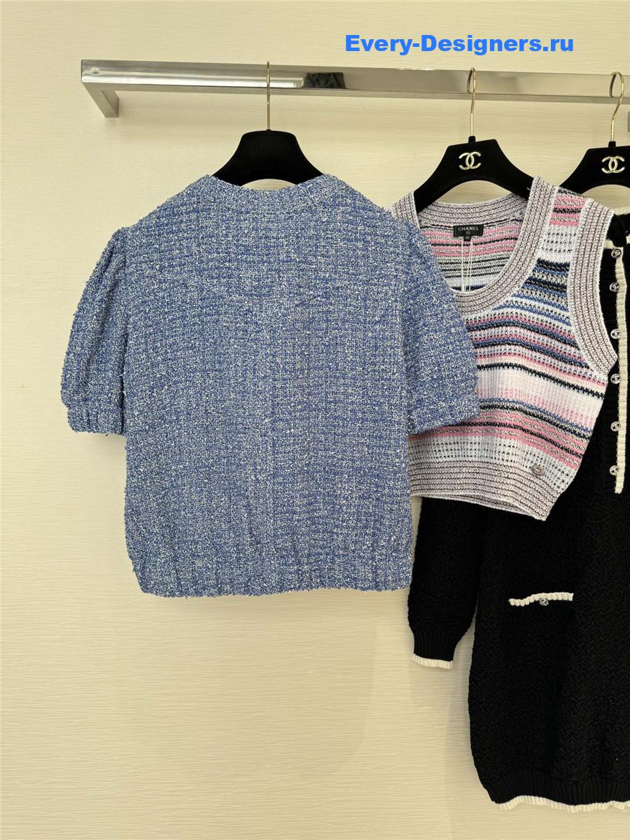 Ch**el blue tweed short sleeve jacket