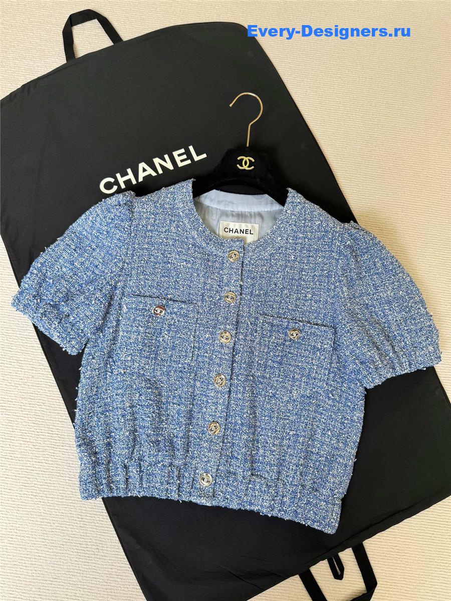 Ch**el blue tweed short sleeve jacket