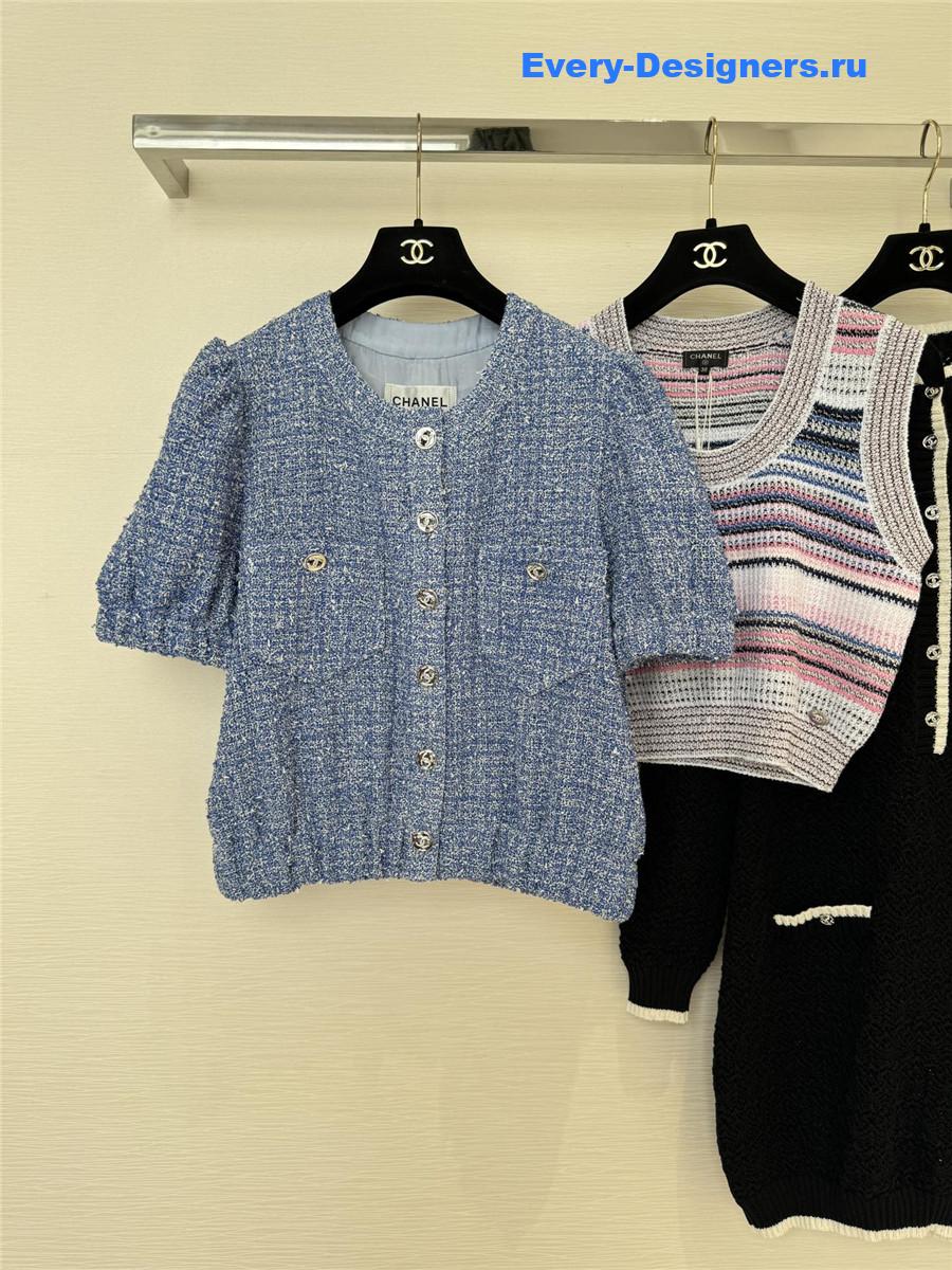 Ch**el blue tweed short sleeve jacket