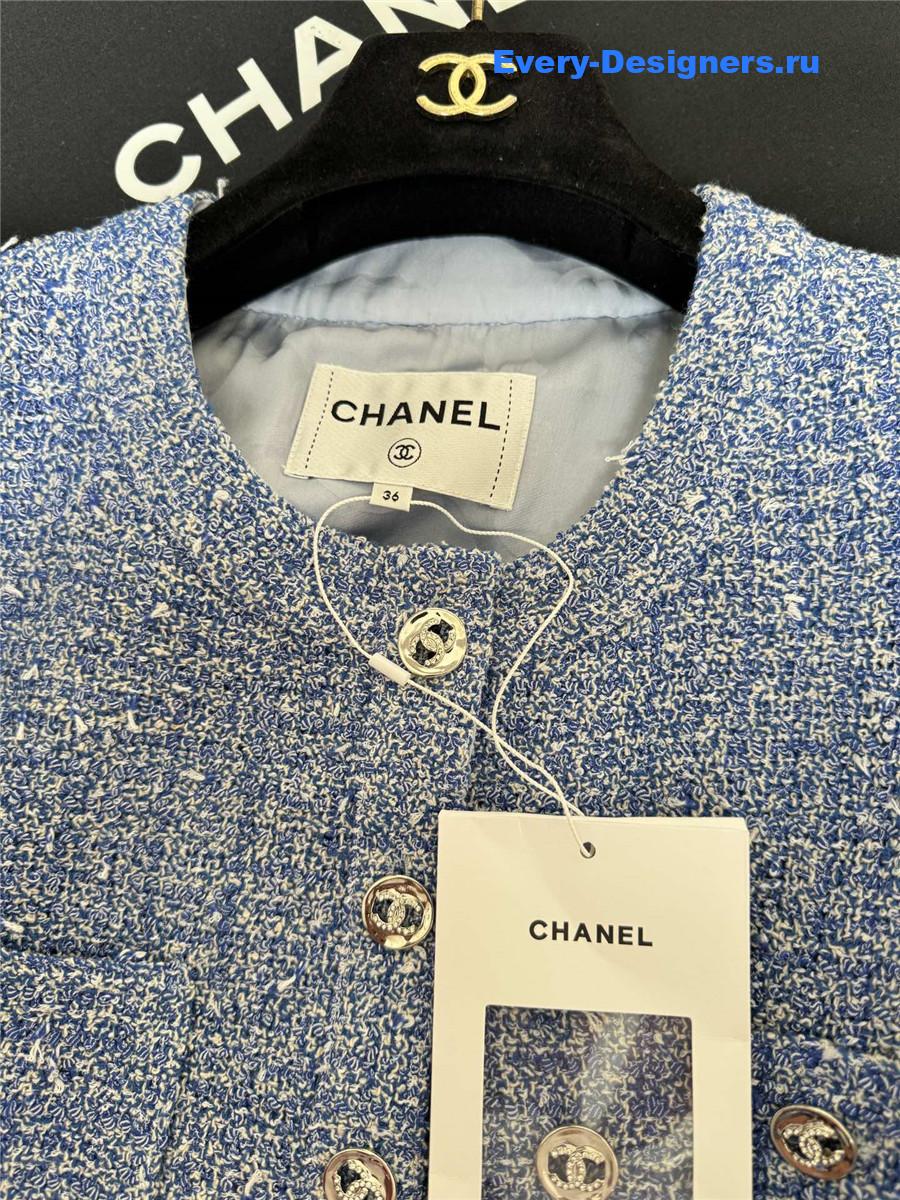 Ch**el blue tweed short sleeve jacket