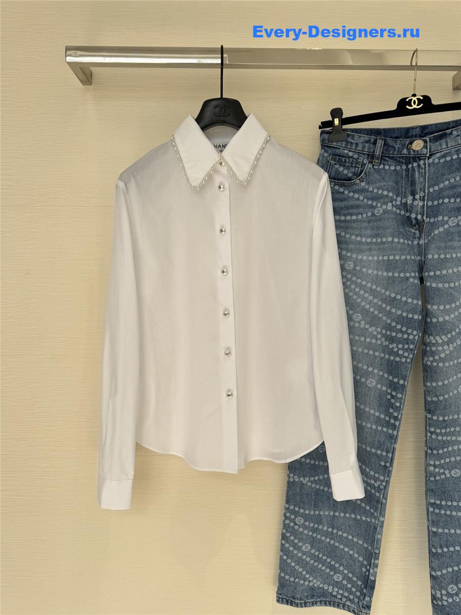 Ch**el pearl-embellished shirt in white