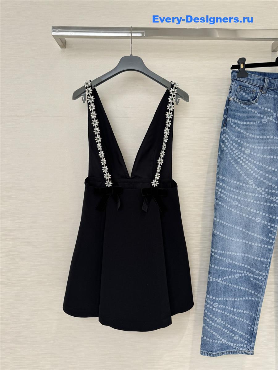 Pra*a black embroidered sablé mini-dress