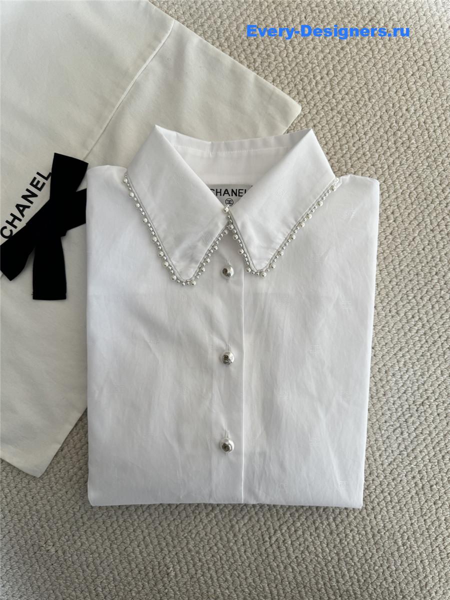 Ch**el pearl-embellished shirt in white