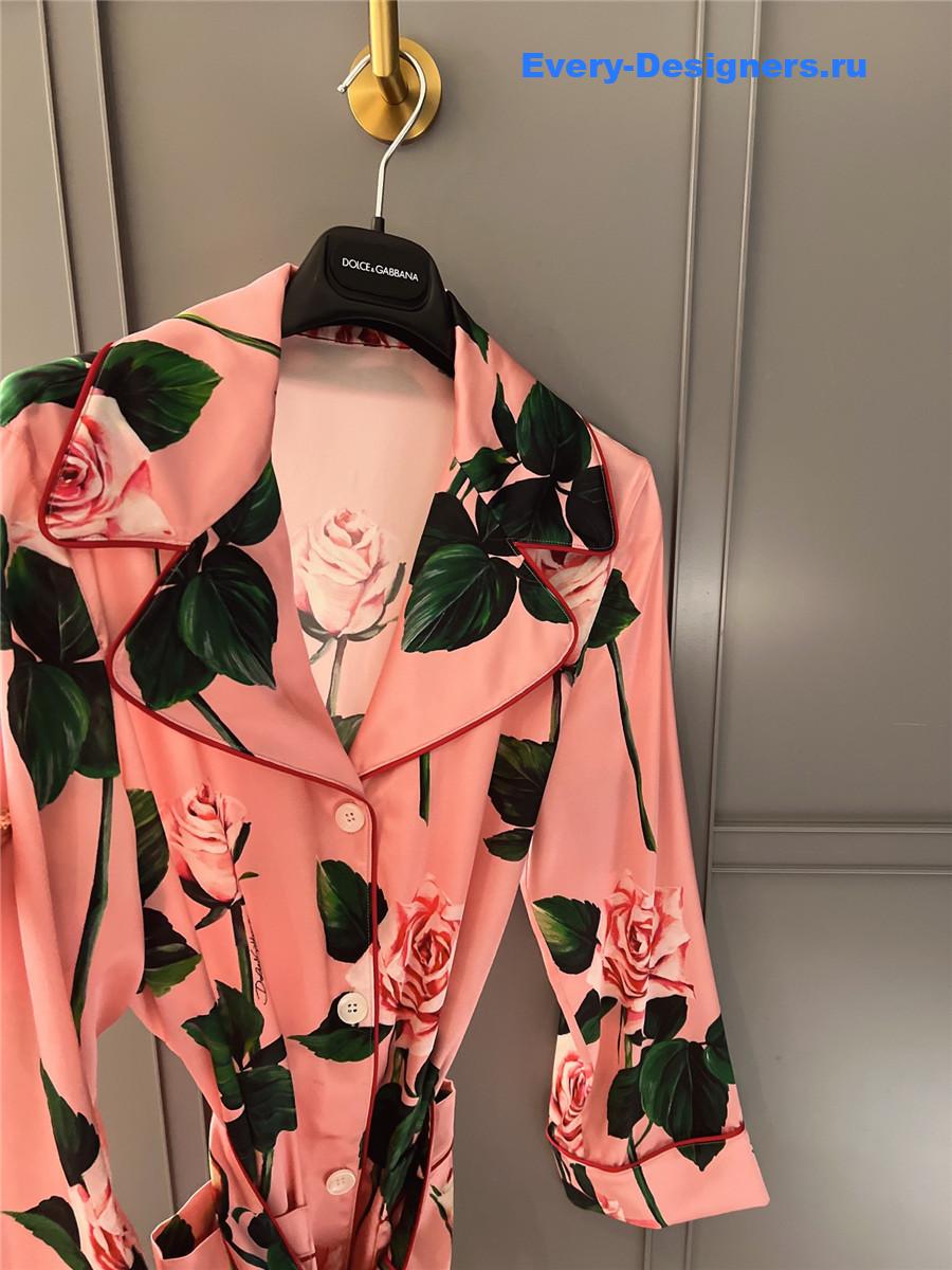 Dolce & Gabbana Pink Rose Print Satin Shirt Blouse