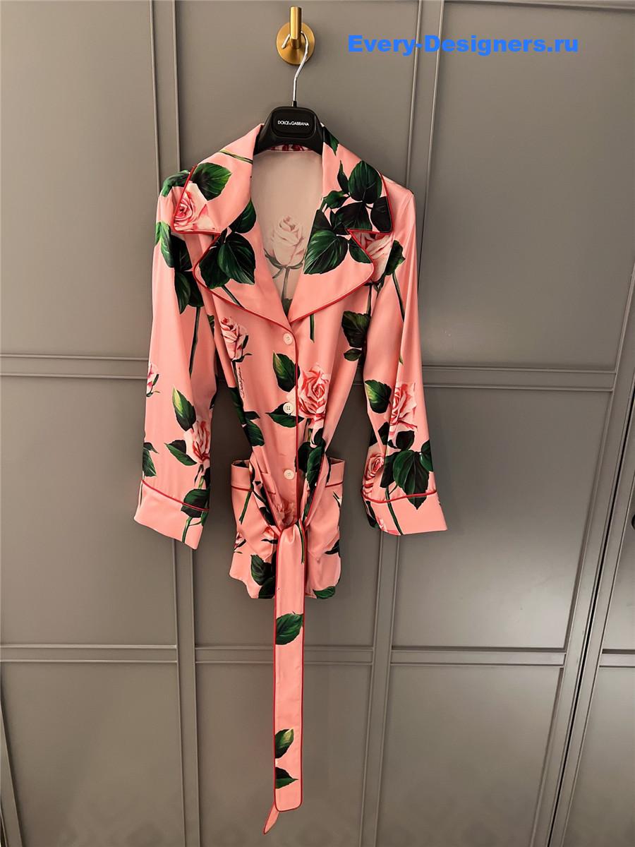 Dolce & Gabbana Pink Rose Print Satin Shirt Blouse