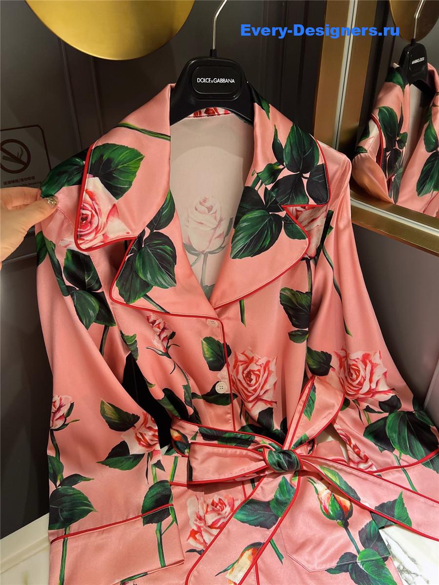 Dolce & Gabbana Pink Rose Print Satin Shirt Blouse